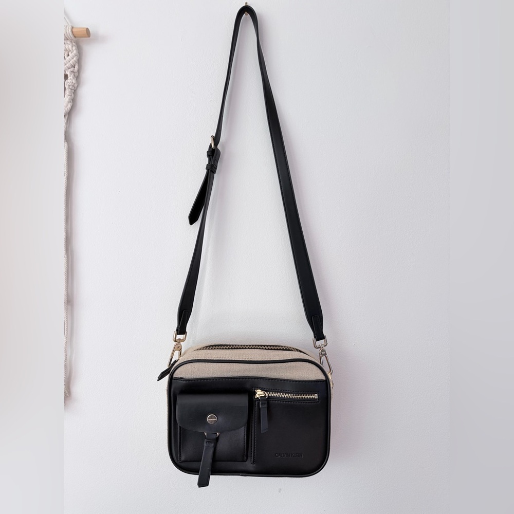 Calvin Klein Black and Cream Crossbody Bag